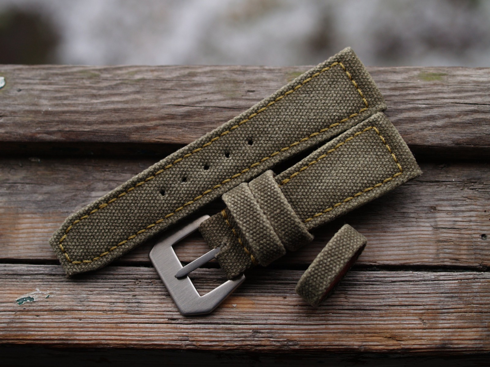 26 mm rugged handcrafted canvas watch strap Olive Green *Ready-Made *US-DutyPaid