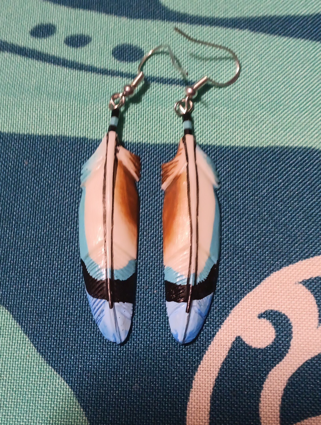 HANDMADE CARVED WATER BUFFALO BONE FEATHER EARRINGS ALASKA BONEYARD COLLECTION