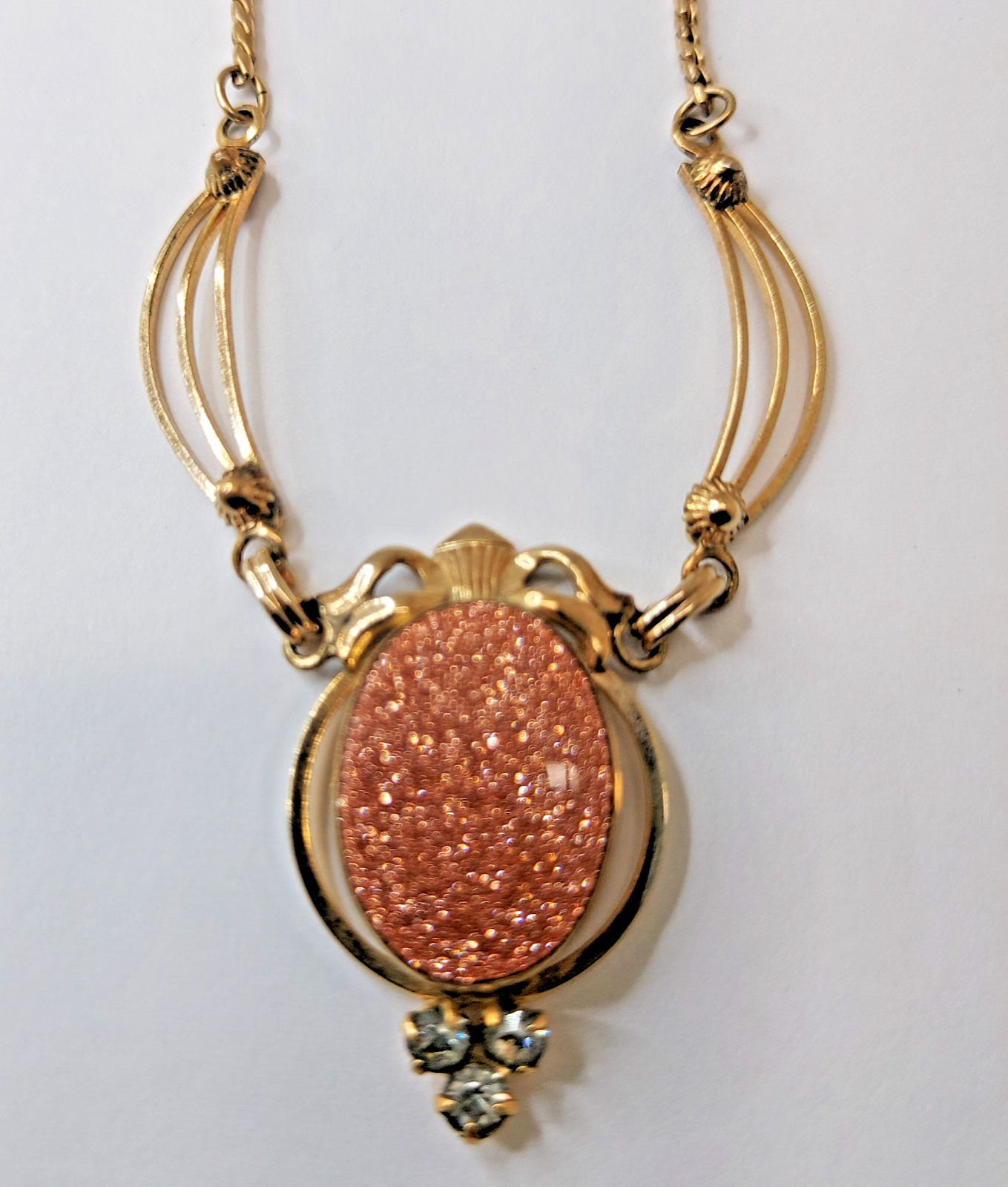 Vintage 1/20 12k Gold Filled Goldstone Sandstone Lavalier Necklace