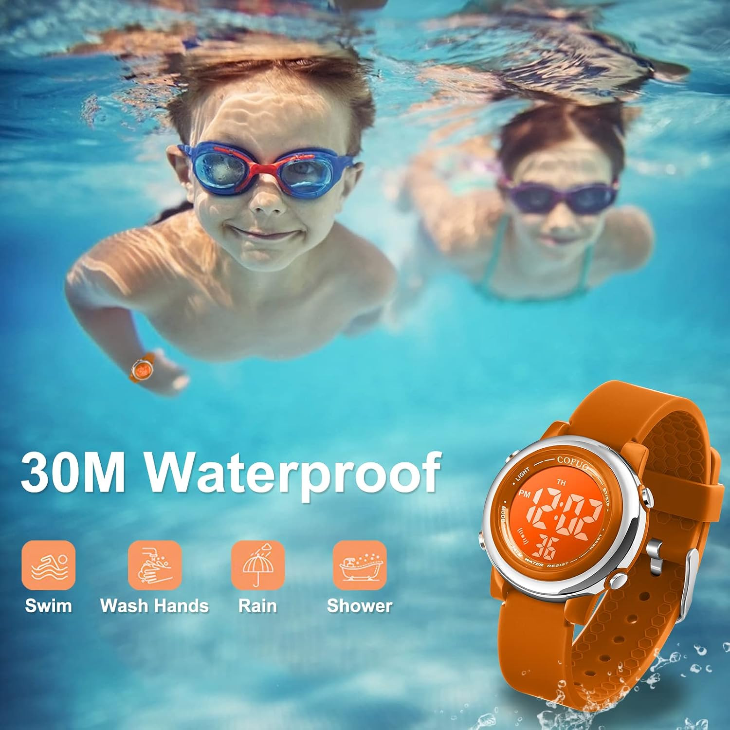 Kids Digital Sport Waterproof Watch for Girls Boys, Kid Sports Outdoor LED Elect