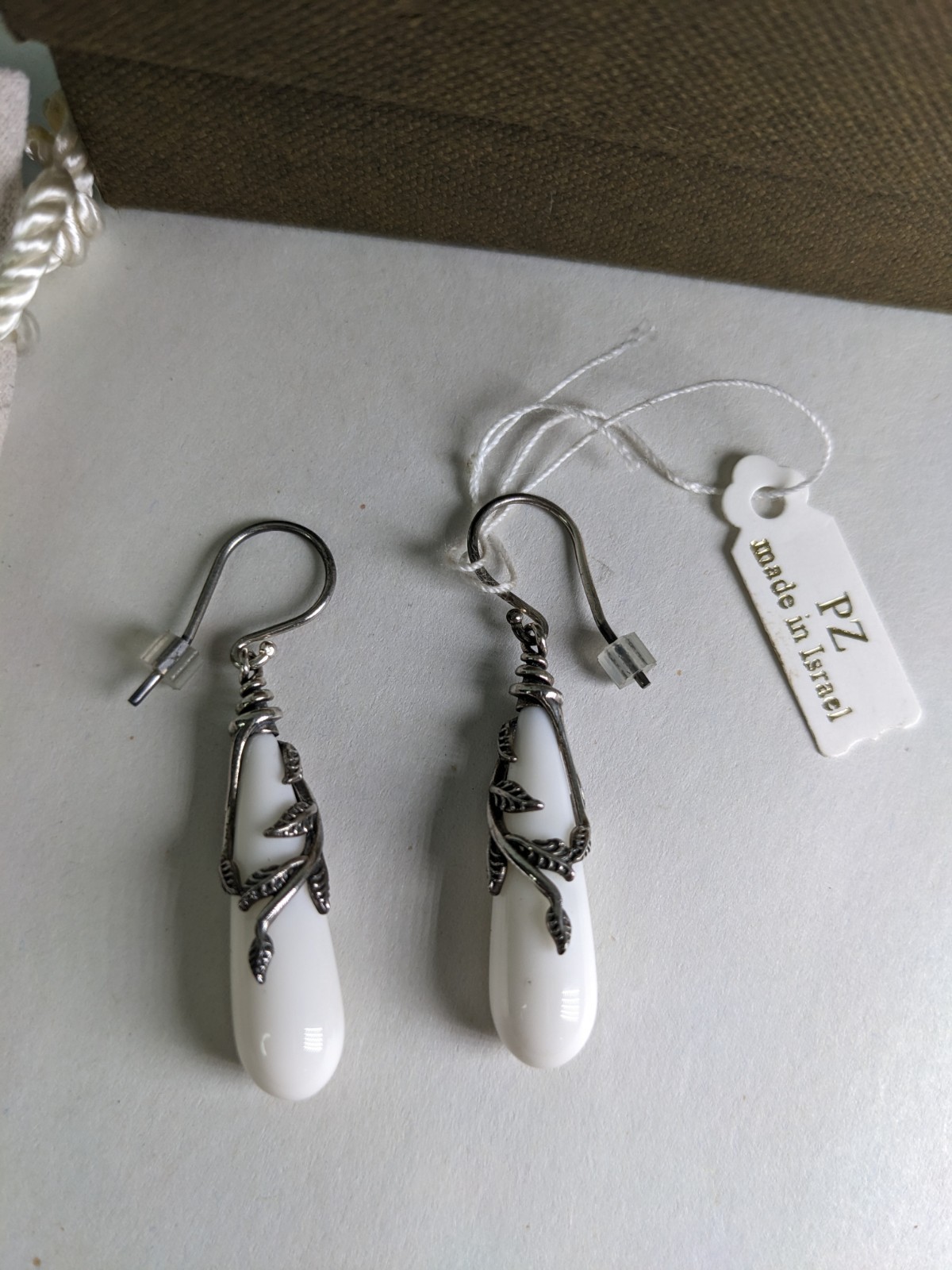Or Paz White Cream Pearl Sterling Silver French Hook Floral Earrings Oxidized