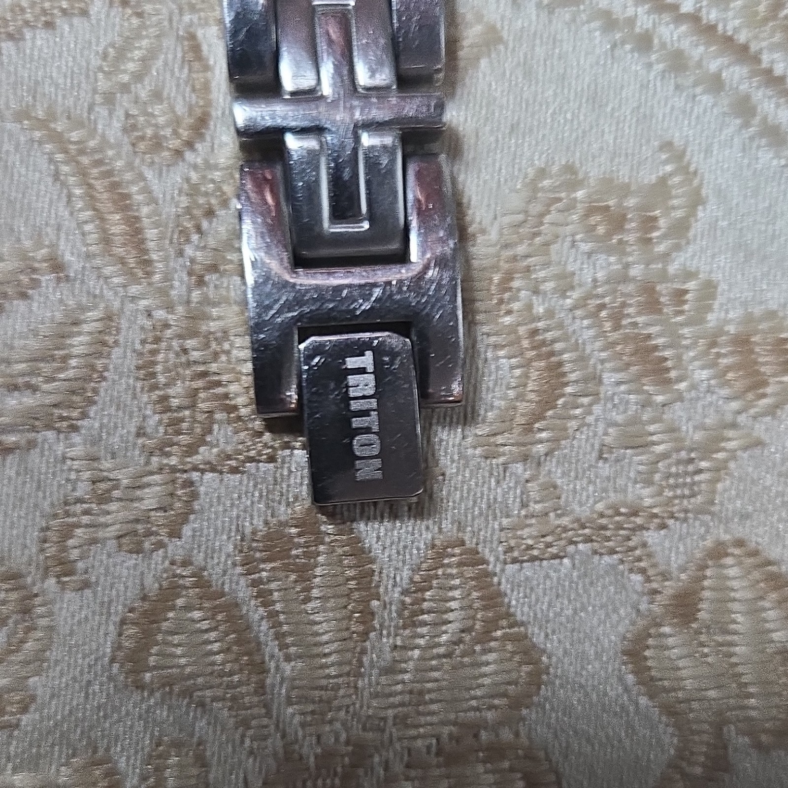 Triton Stainless Steel Silver Link Chain Bracelet Fold Over Closure Signed