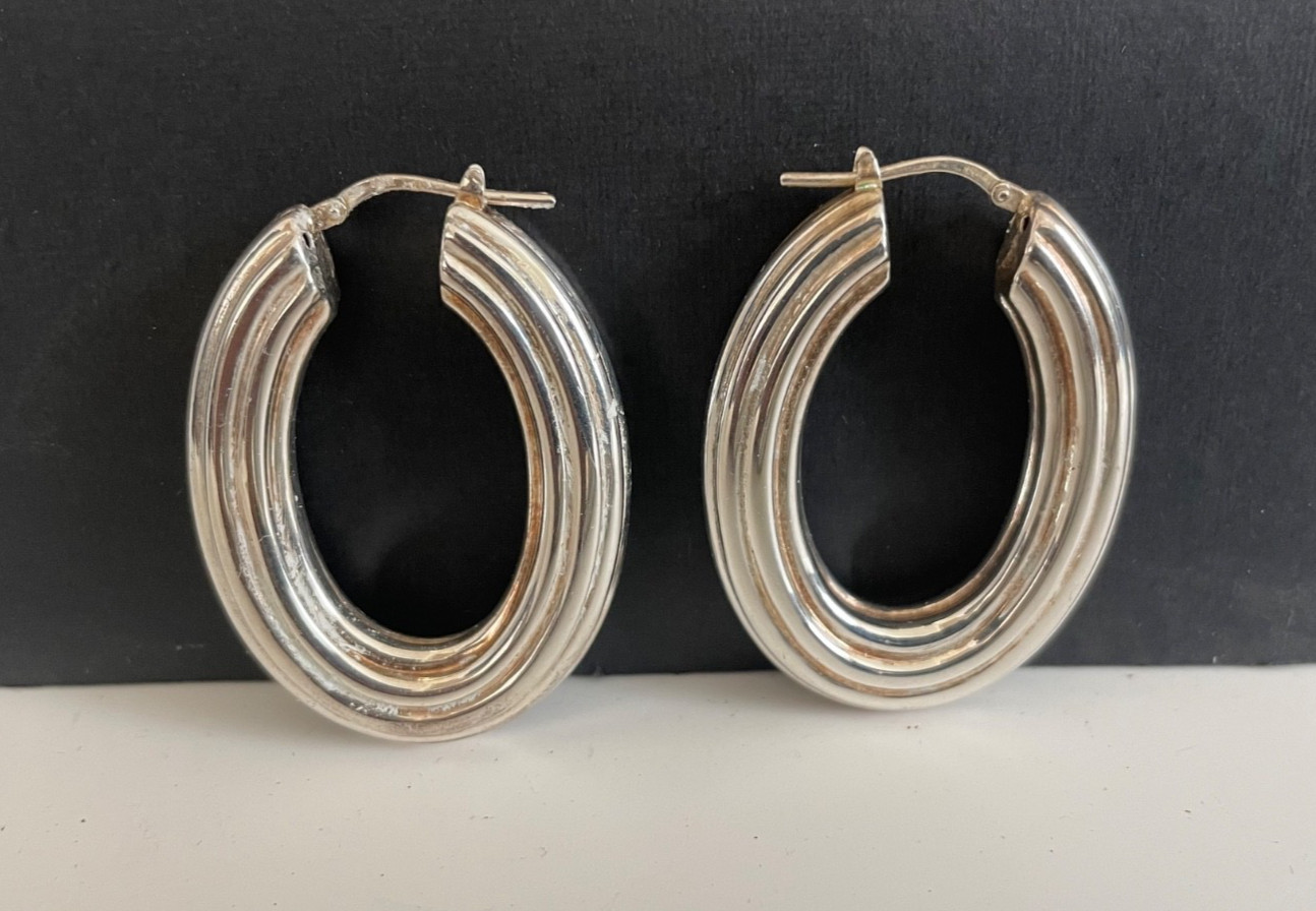 Milor Italy Sterling Silver Set 2 Ribbed Hinged Bangle Bracelets Pair Earrings