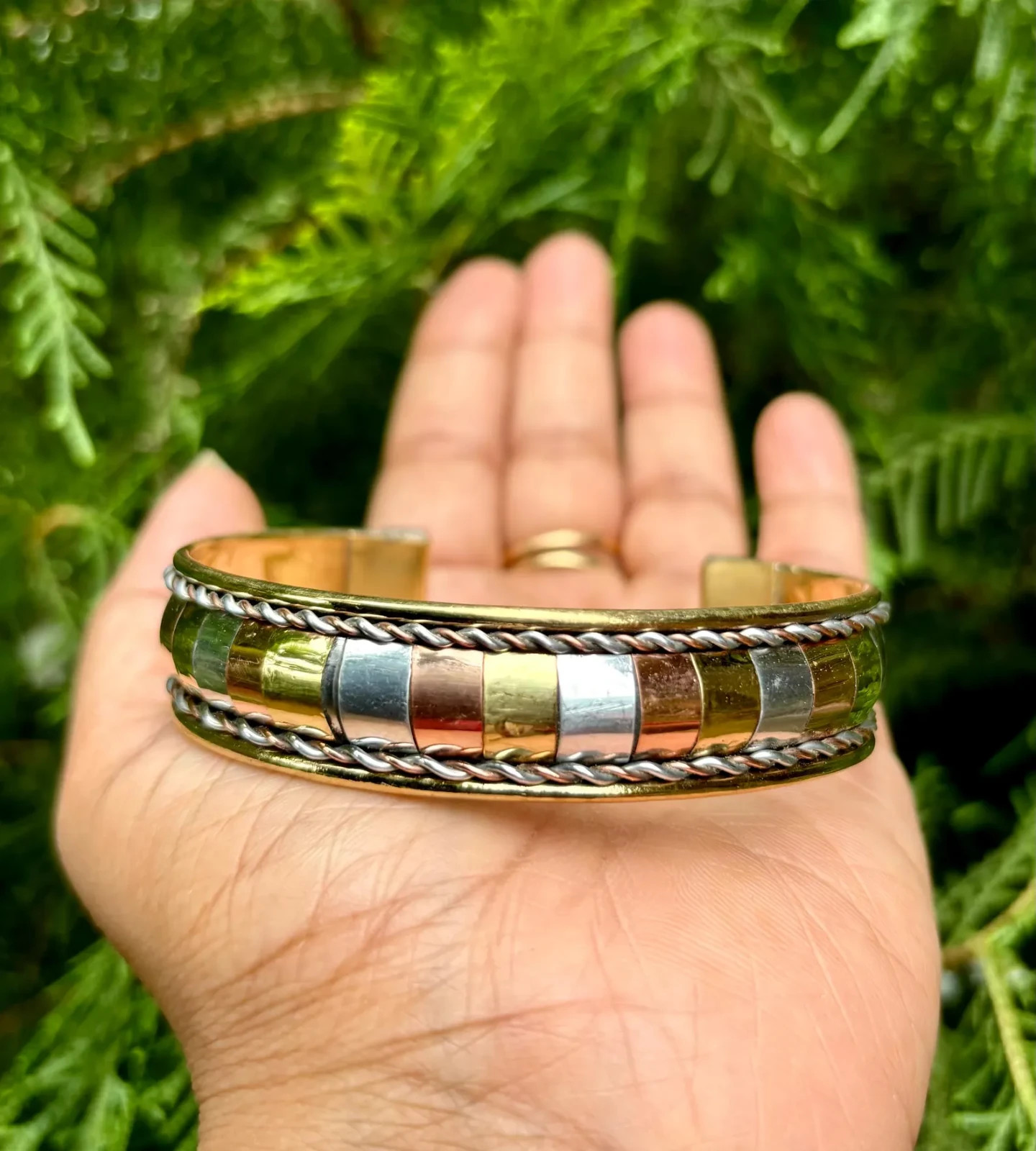 1Pc Pure Ashtadhatu Copper Brass Silver Healing Bangle Cuff Bracelet Spiritual