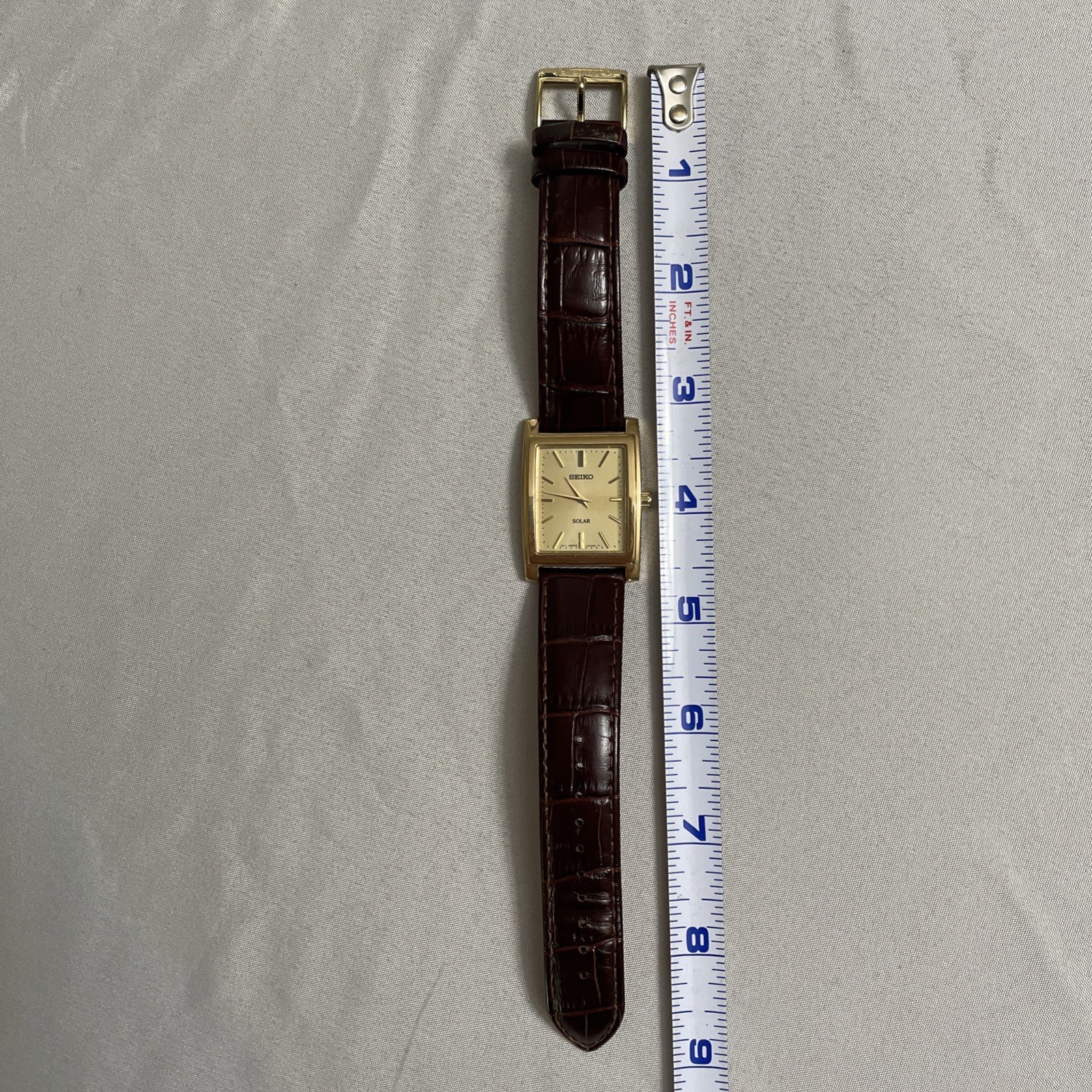 Seiko Solar Watch With Original Leather Band, V115-0AC0, Working