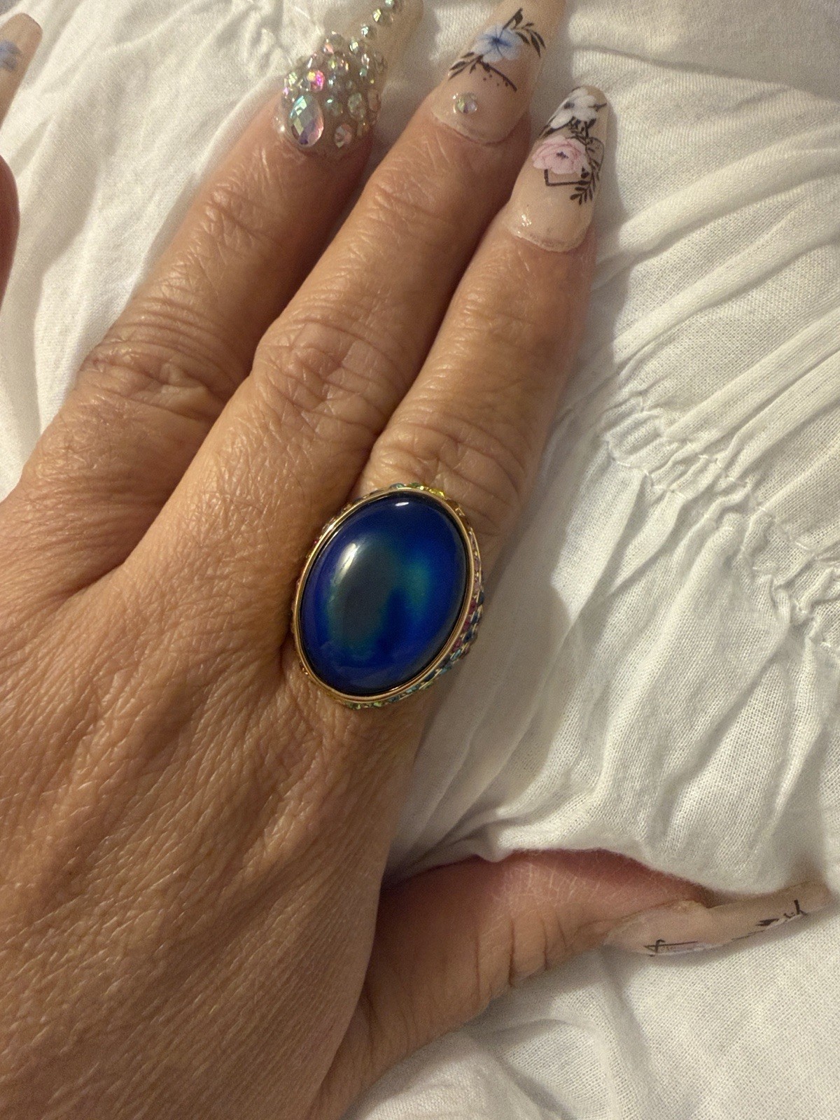 Kurt Geiger Sz 7 Oval Mood Gold-tone Ring with Cabochon and Multicolored Stones
