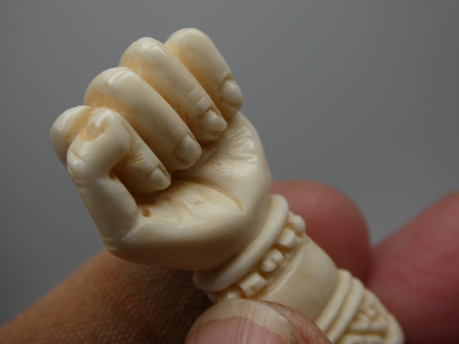 Victorian Style Bubalus Bubalis Bone Fist Hand Protection Lucky Amulet Pendant