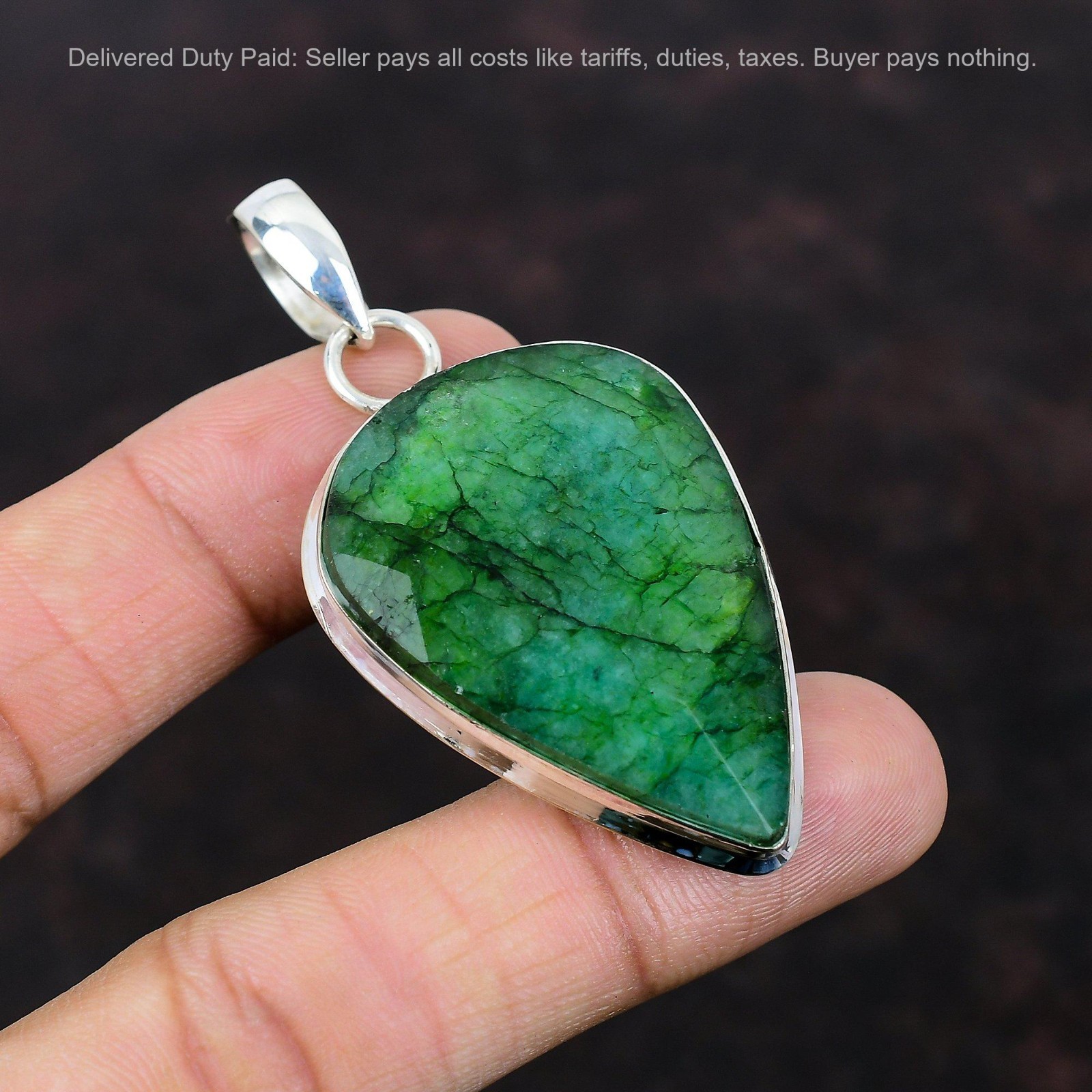Valentines Deal Pear Zambian Emrald Gemstone Daughter Pendant Sterling Silver