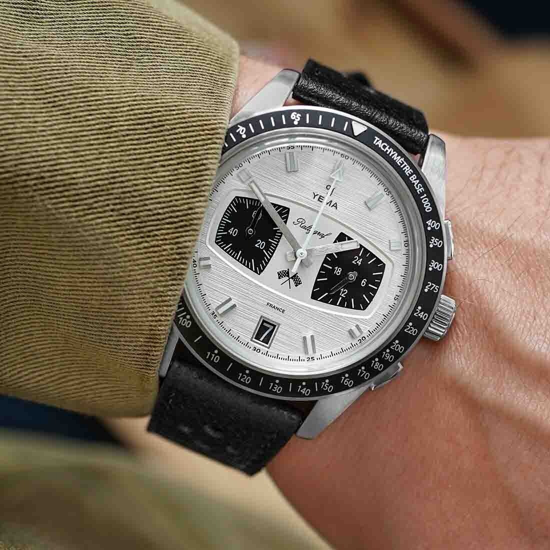 YEMA Rallygraf Panda Steel Hybrid Mechanical Quartz White Leather Men’s Watch