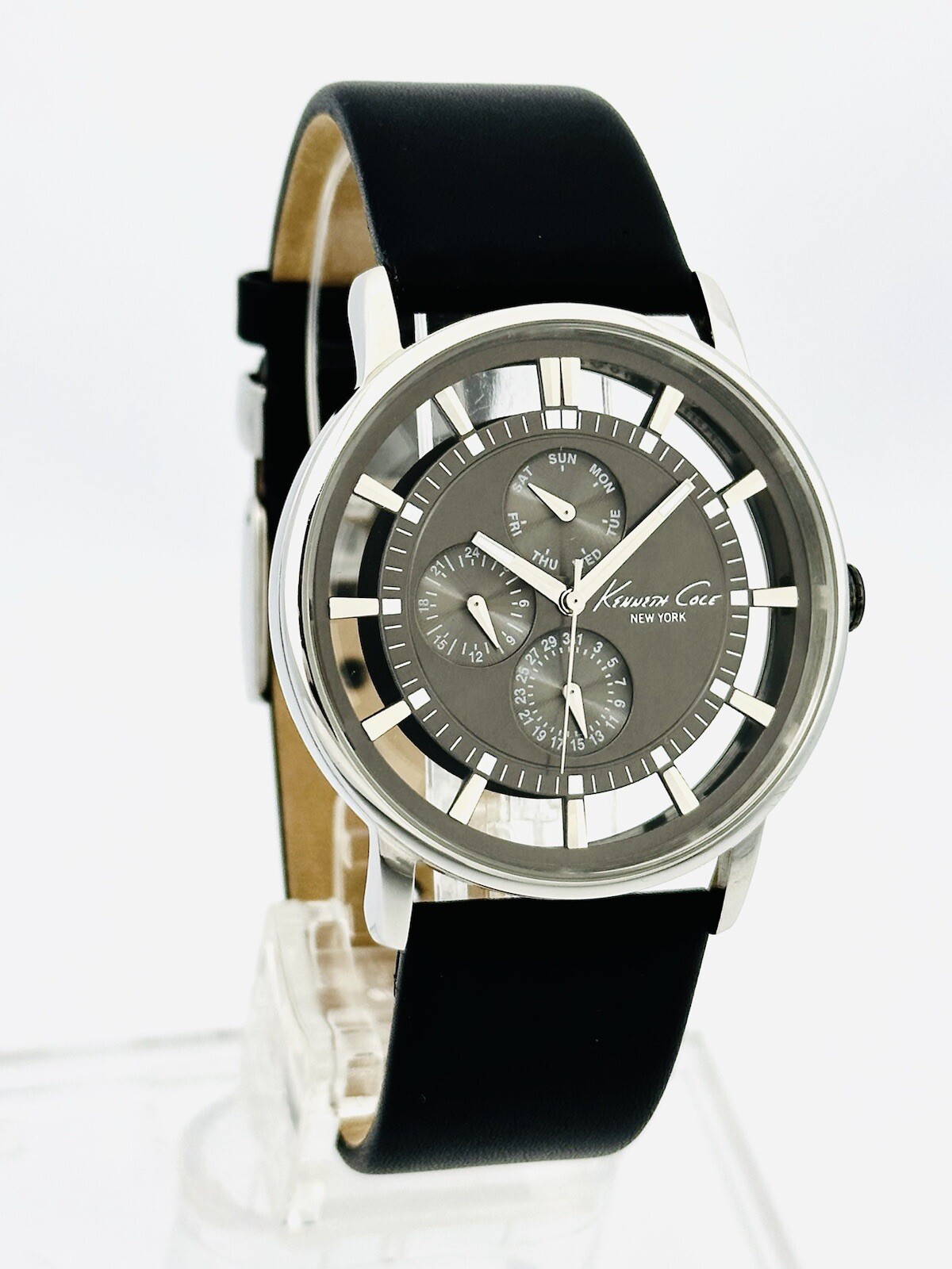 Kenneth Cole NY. KC1853 See-through transparent Mt.Grey Dial Leather Strap Watch