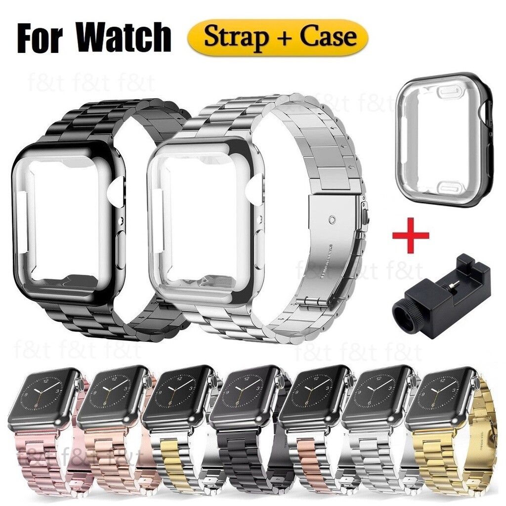 TPU Full Case+Stainless Steel Band For Apple Watch Series 10 42/46mm Metal Strap