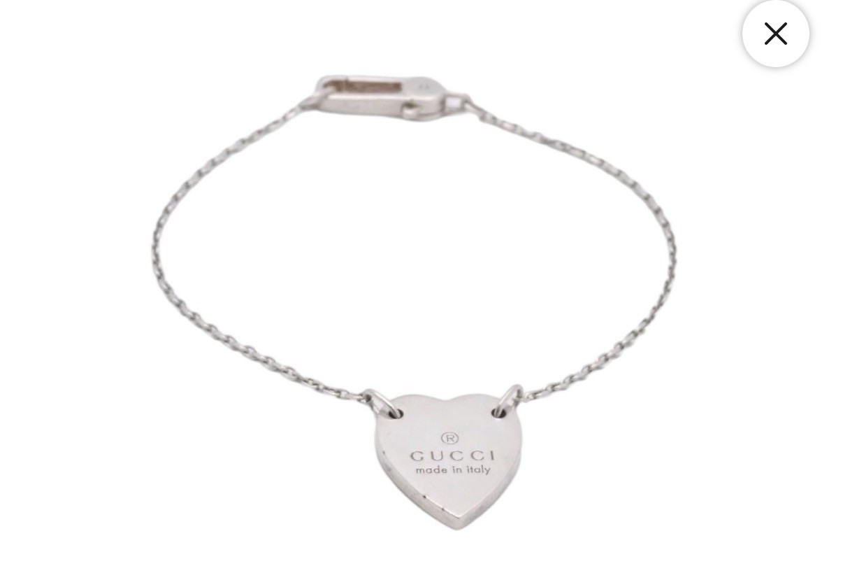Authentic Gucci Sterling Silver Trademark Heart Bracelet Size 18 (7.09″) W/ COA