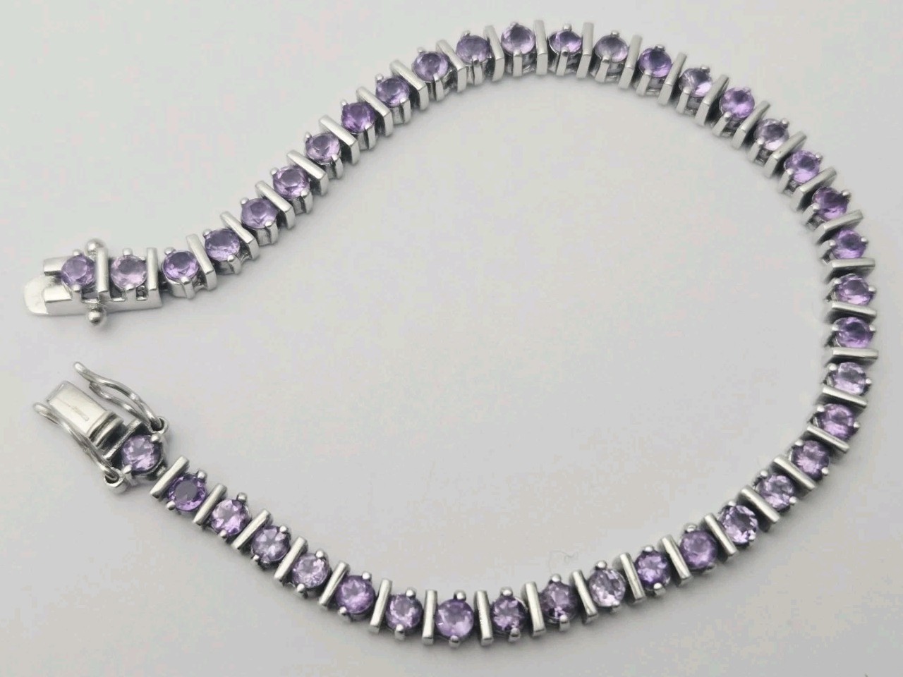 925 Sterling Silver Round Cut Amethyst Women’s Tennis Bracelet 6.7″