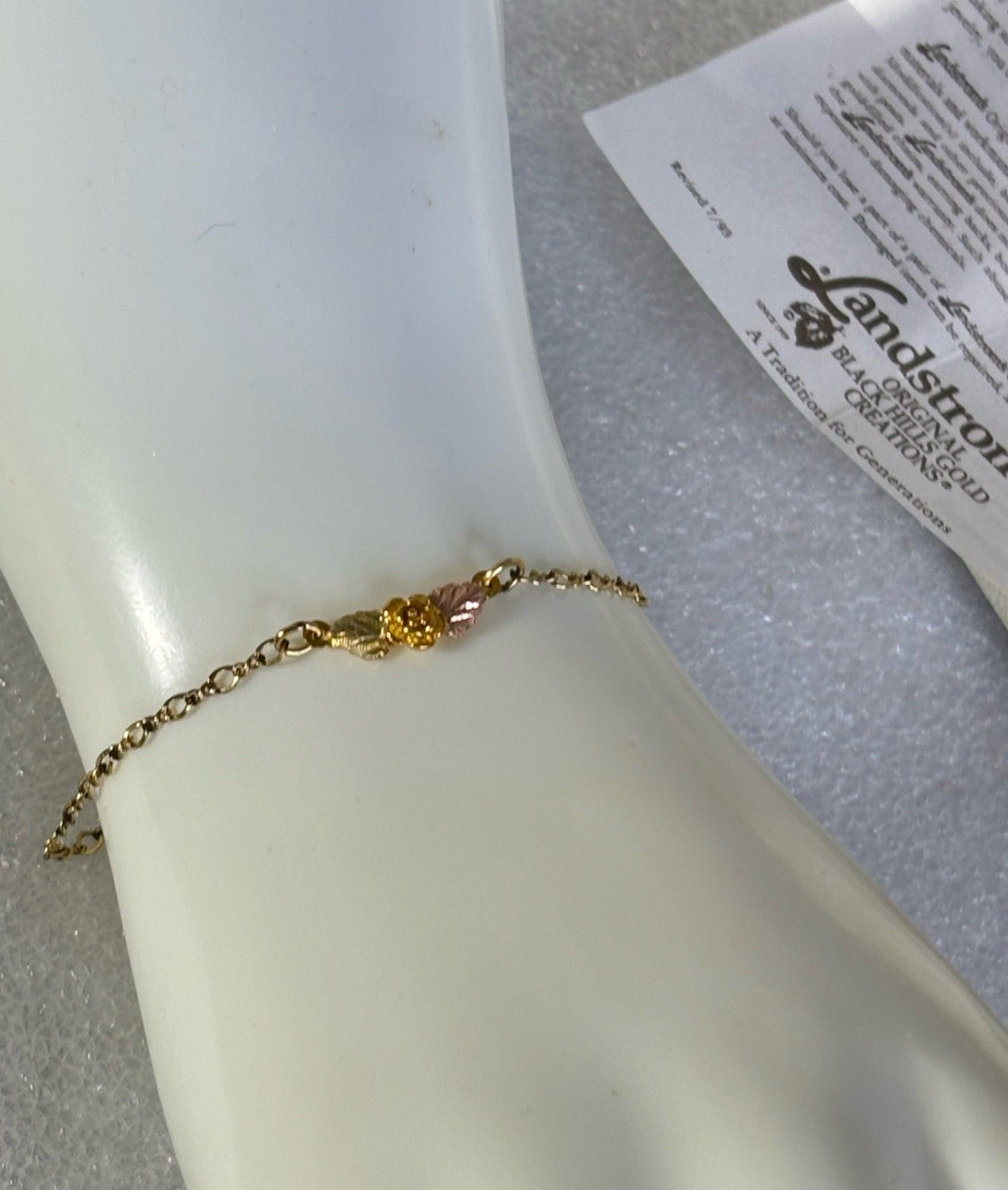 Black Hills Gold 10k Landstrom’s ROSE&Tricolor Leaves Bracelet 7 1/4 Inch W/ COA