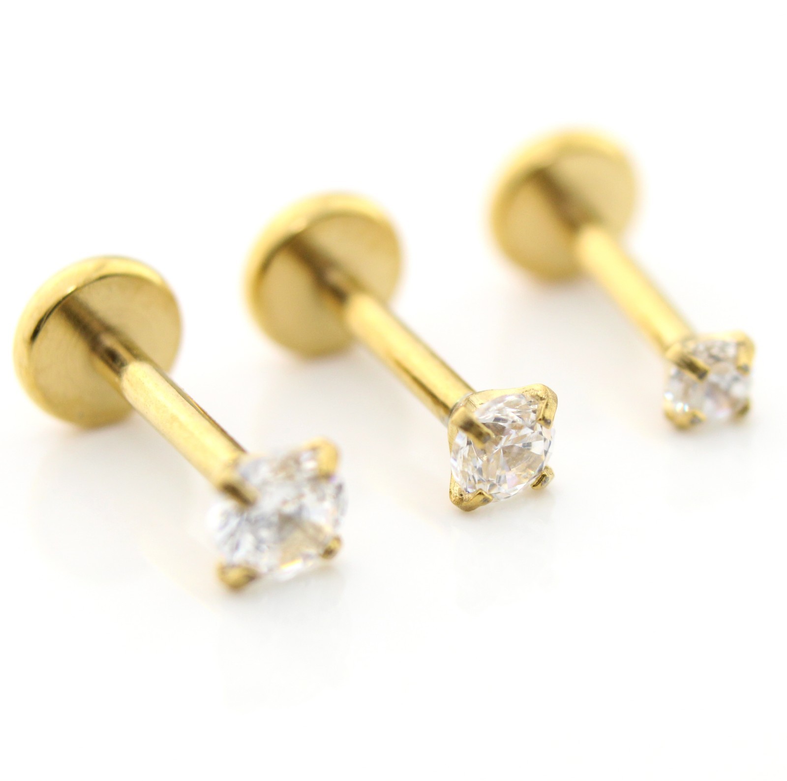 Gold PVD Threadless Flat Back Stud Earring-Cartilage Nose Ring-Tragus Piercing
