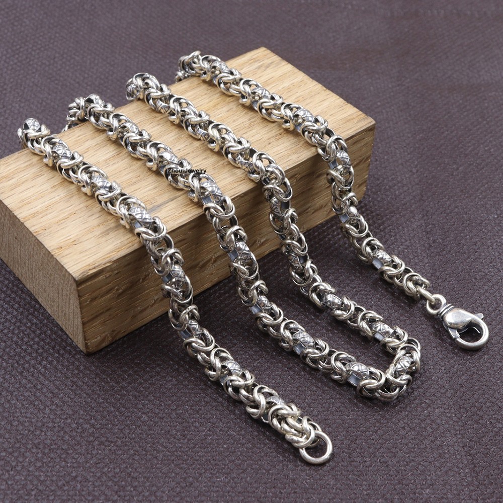 Men’s Necklace Real 925 Sterling Silver 6mm Byzantine Link Necklace 19.7inch