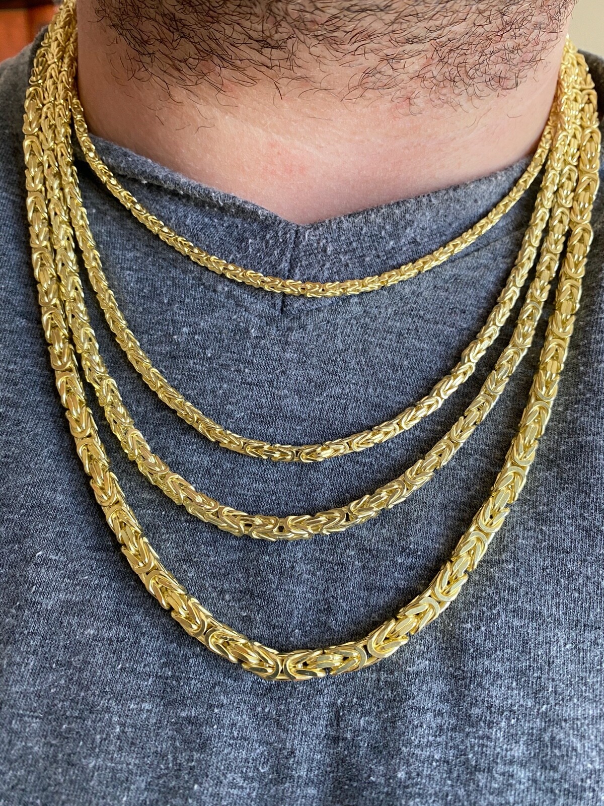 14k Gold Plated 925 Sterling Silver Byzantine Chain Mens Necklace 2.5-5mm 18-30″