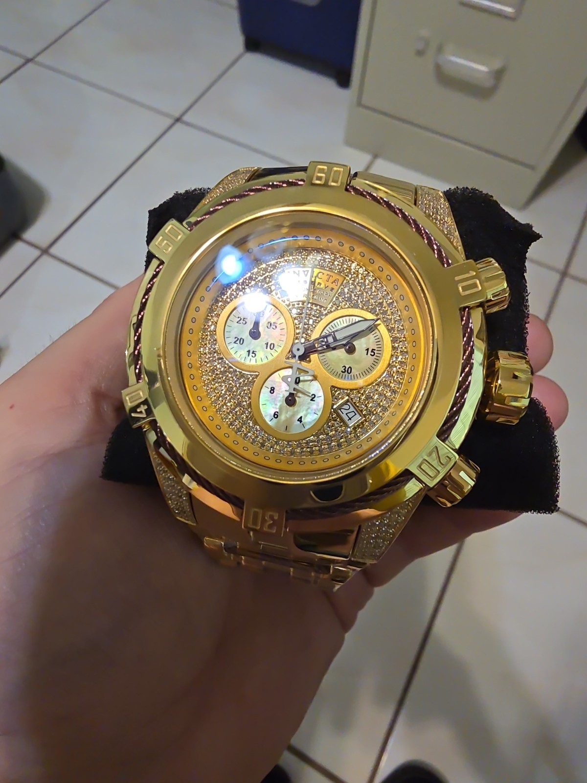 New Invicta Reserve Bolt Zeus 38208 Gold Label 1.31ctw 50mm Swiss Ronda 5040D