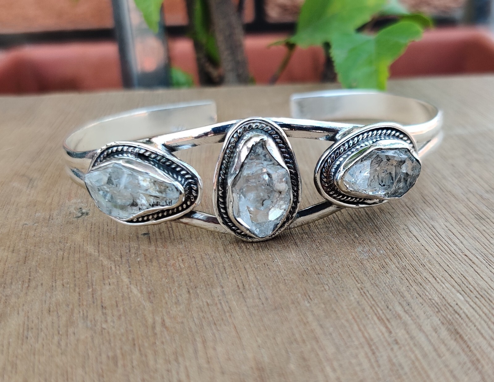 Herkimer Diamond Bangle 925 Sterling Silver Handmade Design Jewelry PG136