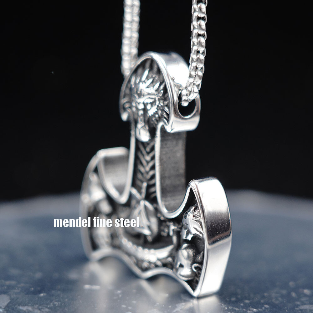 MENDEL Mens Stainless Steel Viking Pagan Valknut Ship Amulet Pendant Necklace