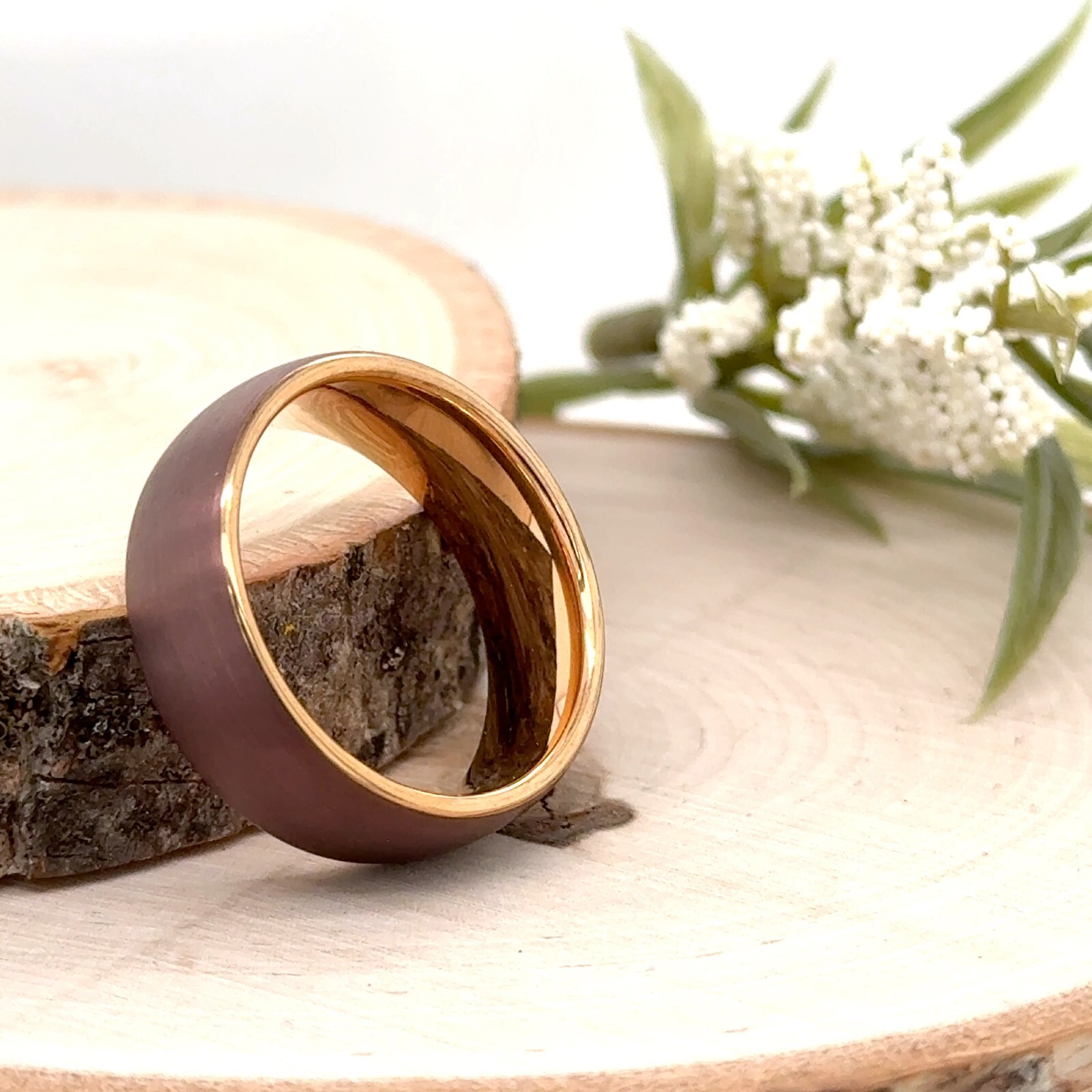 Brown & Rose Gold Tungsten Ring 8mm Brushed Polished Edges Band For Christmas
