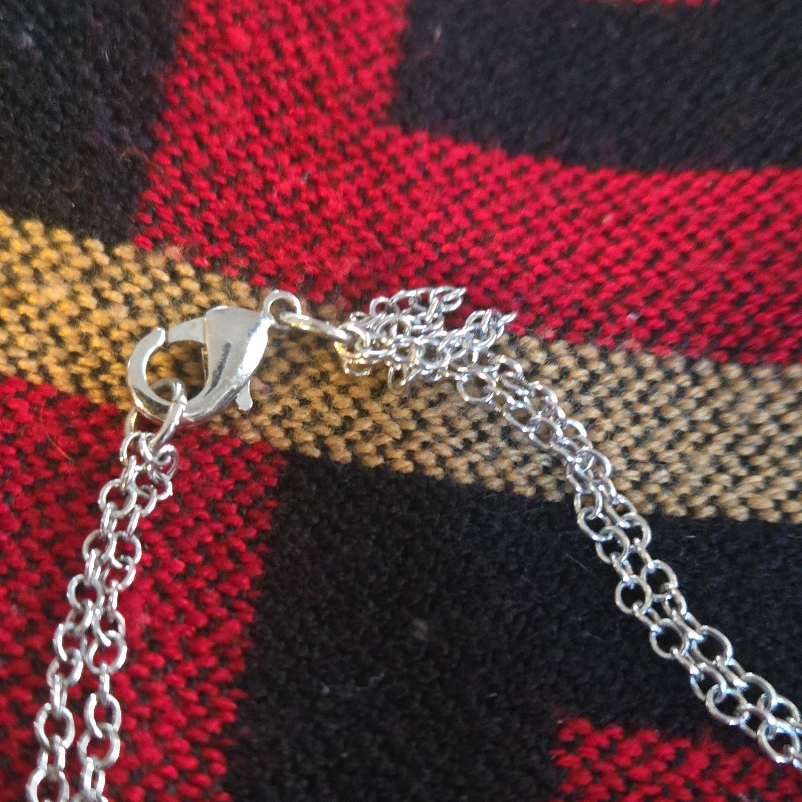 Silver Tone Layered Cable Chain Station Necklace Oval Disc Links Lobster Clasp