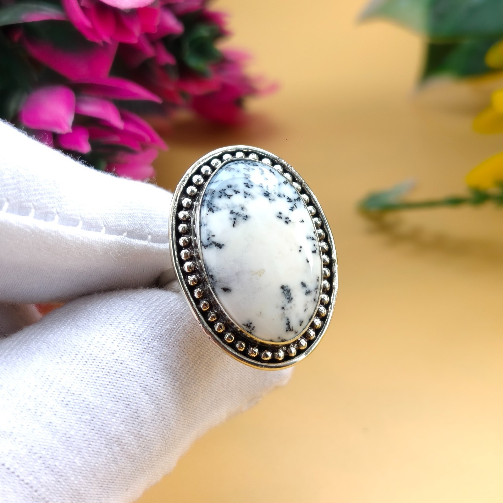 Dendrite Agate Gemstone 925 Silver Handmade Statement Ring Jewelry