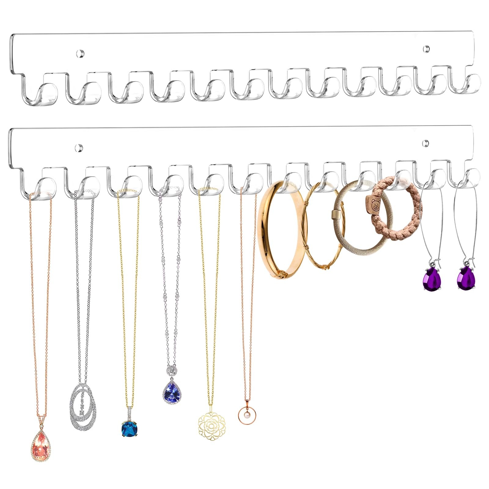 13.8 inch Acrylic Necklace Holder 2 Pack Wall Mounted Necklace Organizer Hanging
