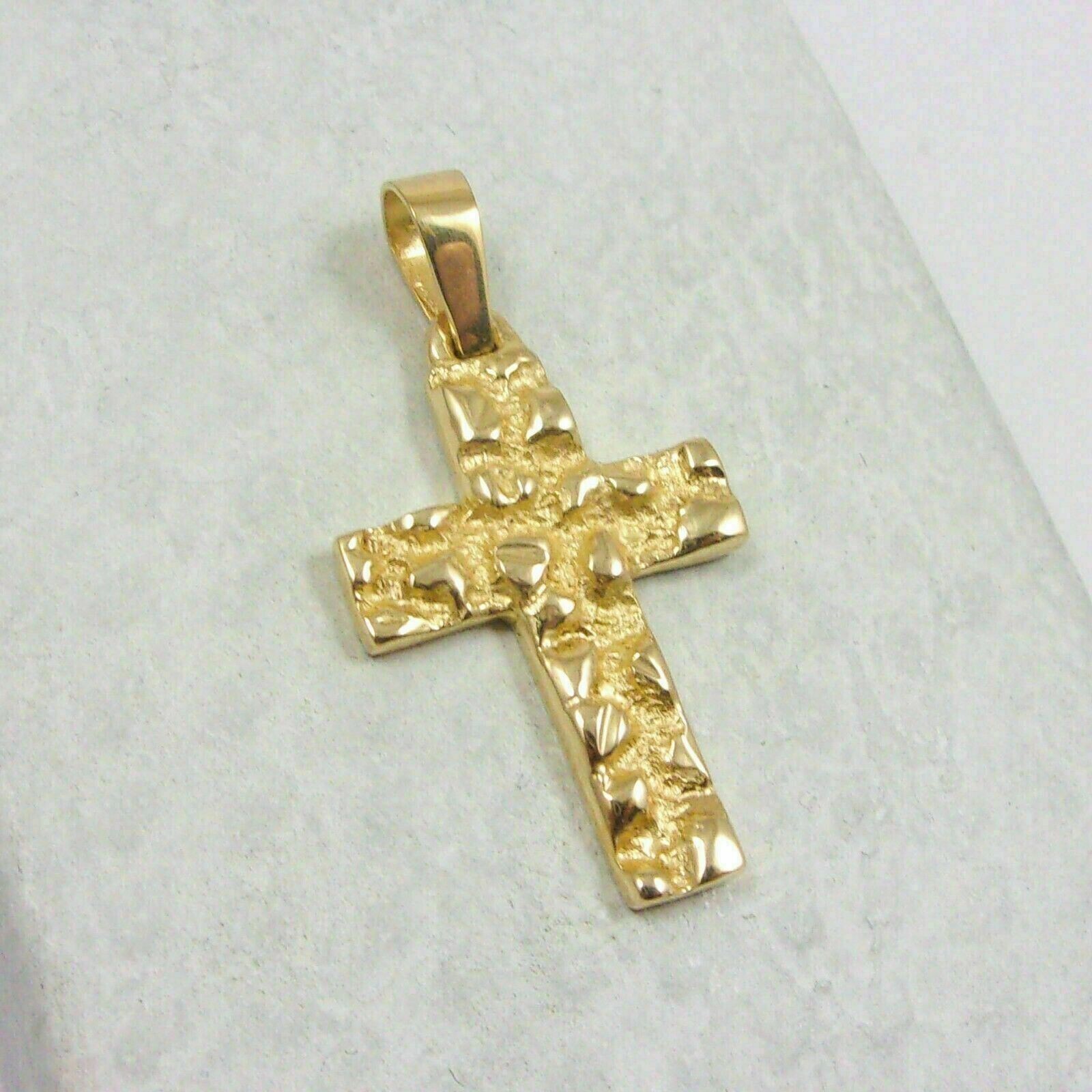 14K Yellow Gold Plated Men’s Nugget Cross Crucifix Charm 2.8 grams Pendant