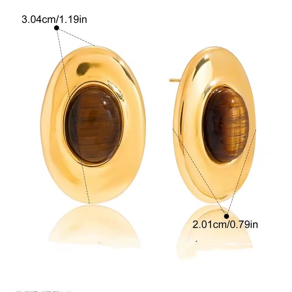 ZARD Tiger Eye Crystal Chunky Stud Earrings in 18k Gold