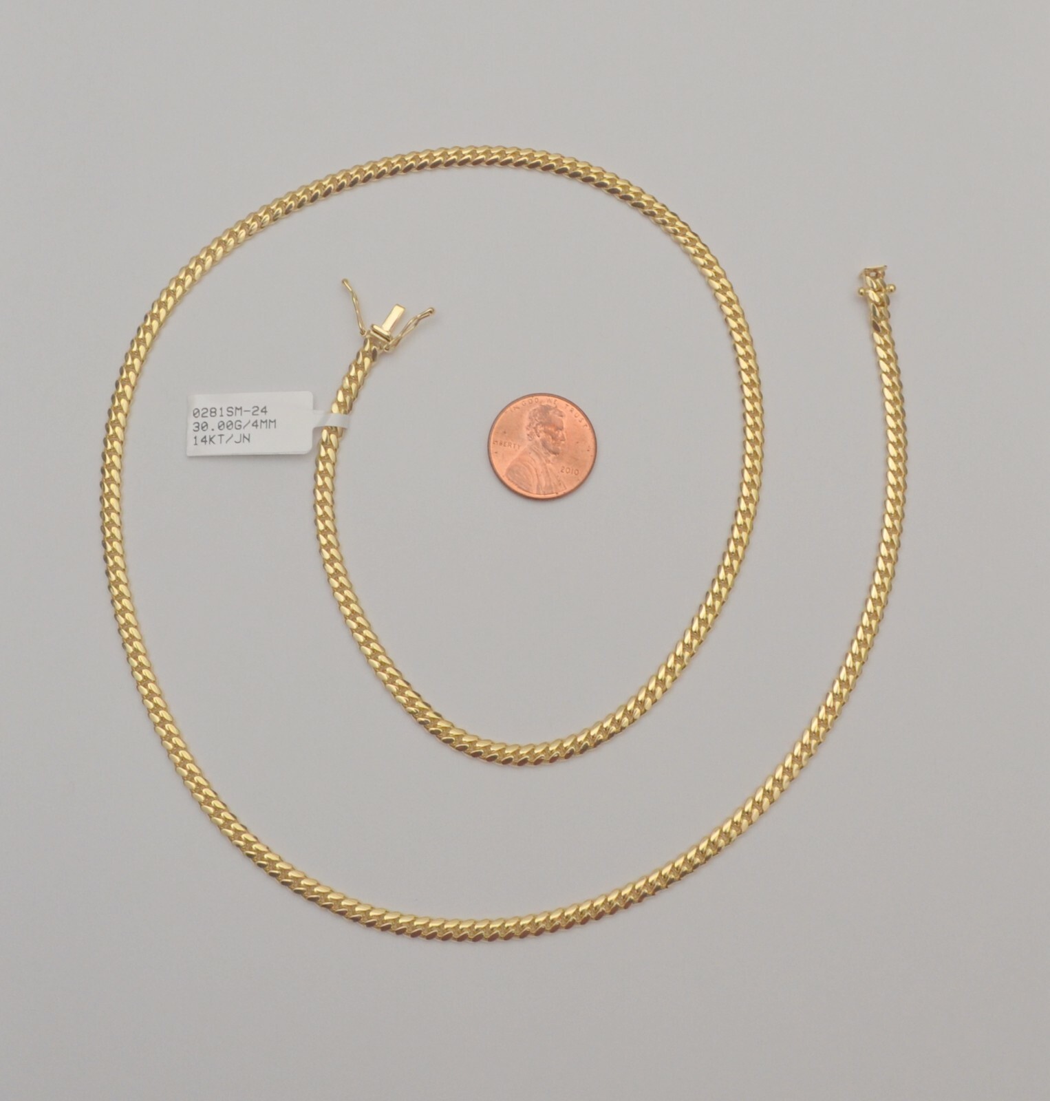 Solid 14K Yellow Gold Cuban Chain Link Necklace 24 Inches 3.9 mm 30.0 Gr