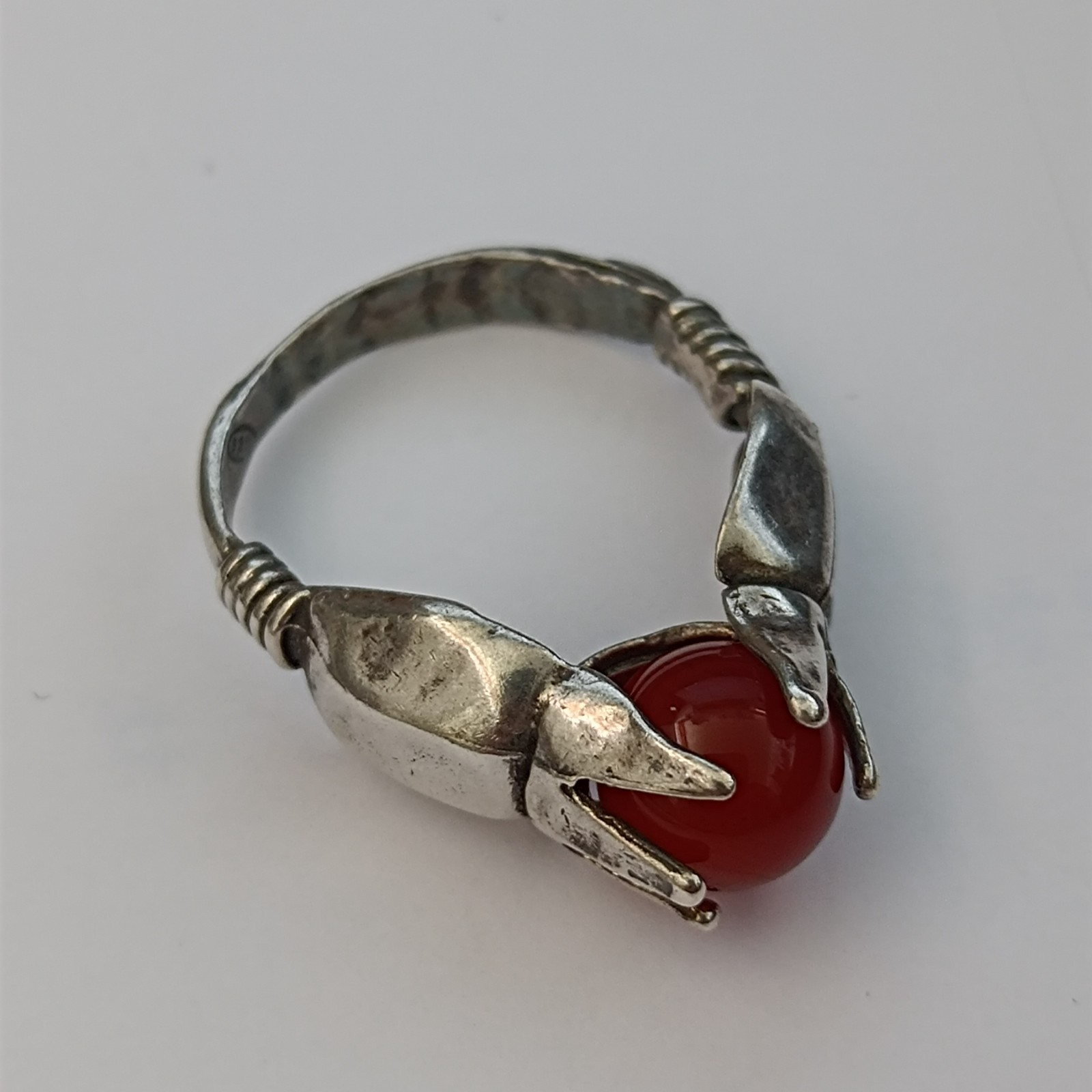 Pomegranate Silver Ring Natural Stone Israeli Artisan Handmade Vintage Unique