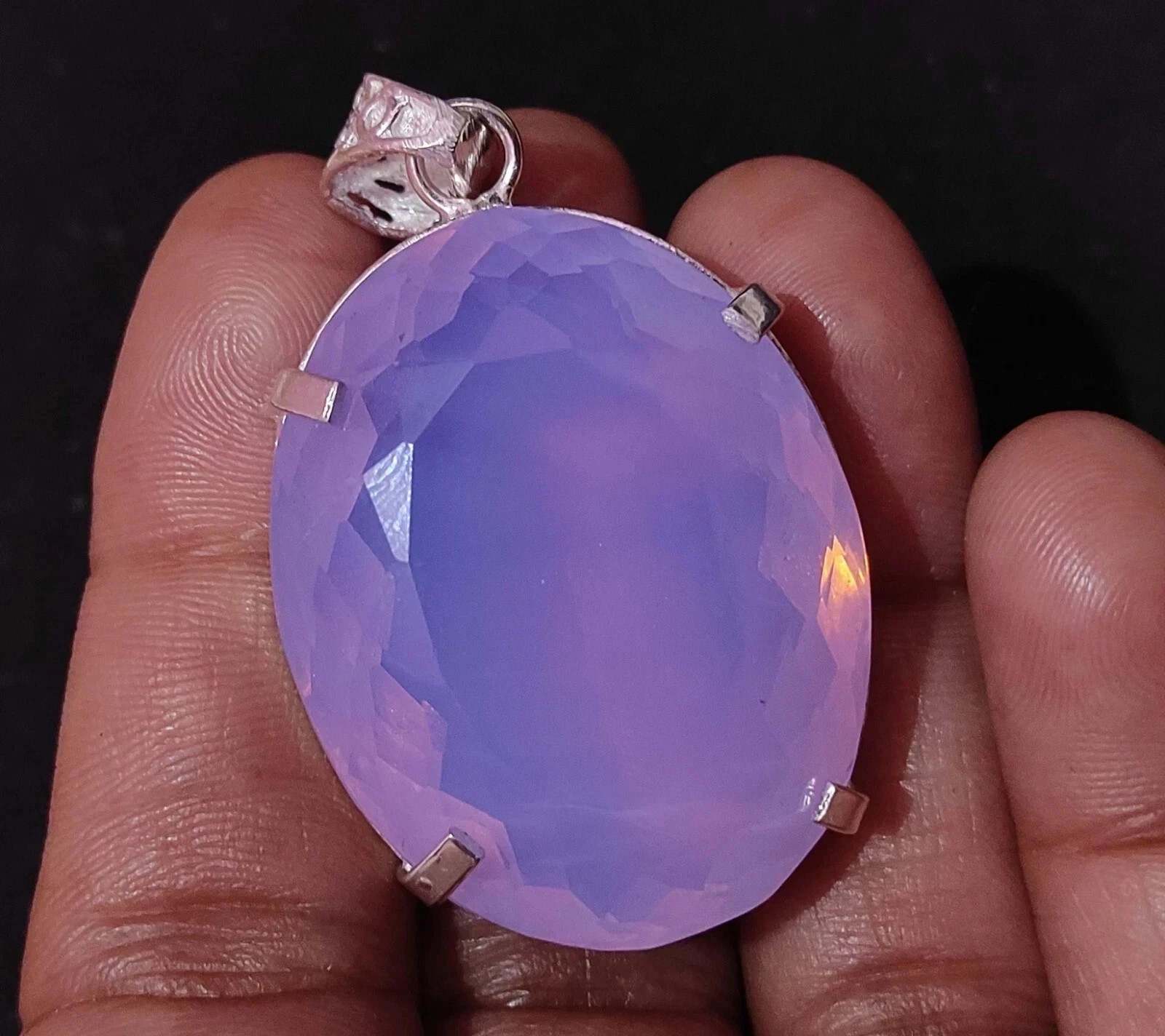75 CT+ Oval Pink Fire Opal Pendant Solid 925 Sterling Silver Plated Jewelry