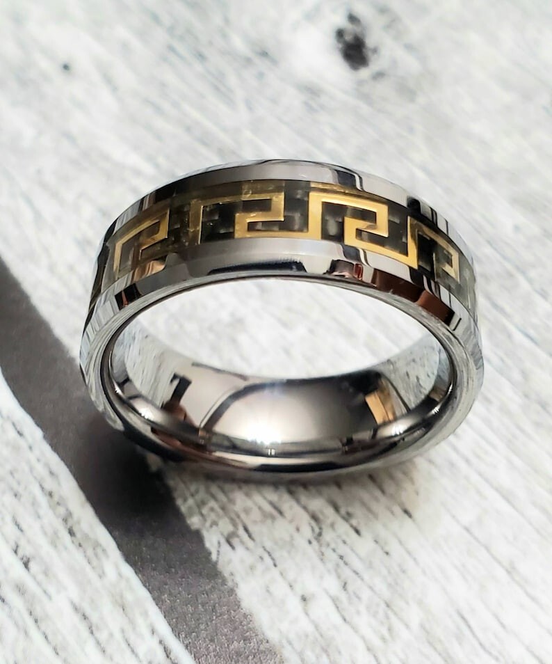 Greek Key Gold/Silver/Black Band/Ring