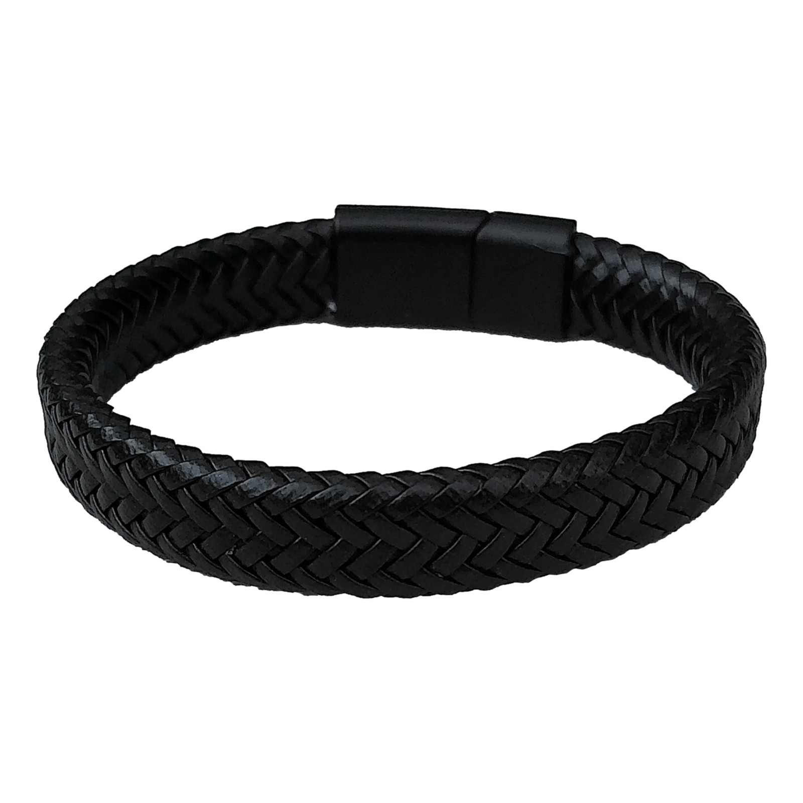Black Vegan Leather Bracelet Braided Strap with Safety Clasp Minimalist Boho