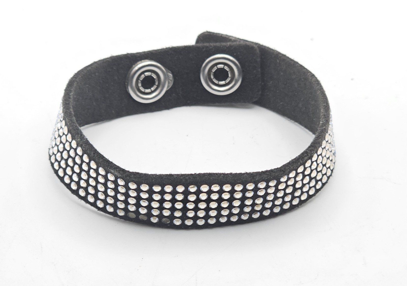 ​Swarovski Crystal Pave Black Alcantara Strap Snap Bracelet – Missed Crystald