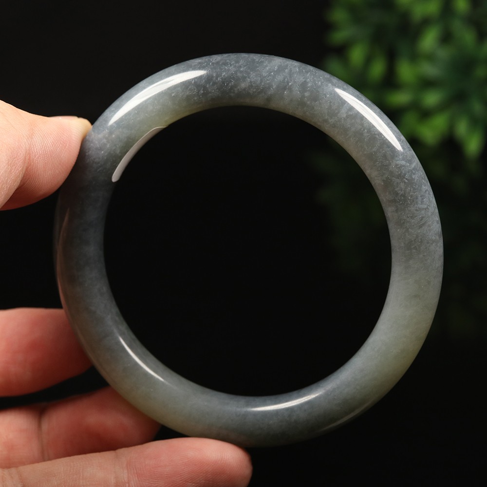 61mm Certified 100% Natural Grade A Black Green Xiu Jade Bangle Bracelet 12533