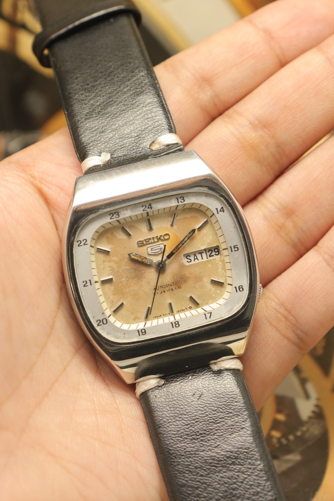 Vintage Seiko 5 Automatic Railway Time Dial Watch For Men’s Japan Movement 6319.