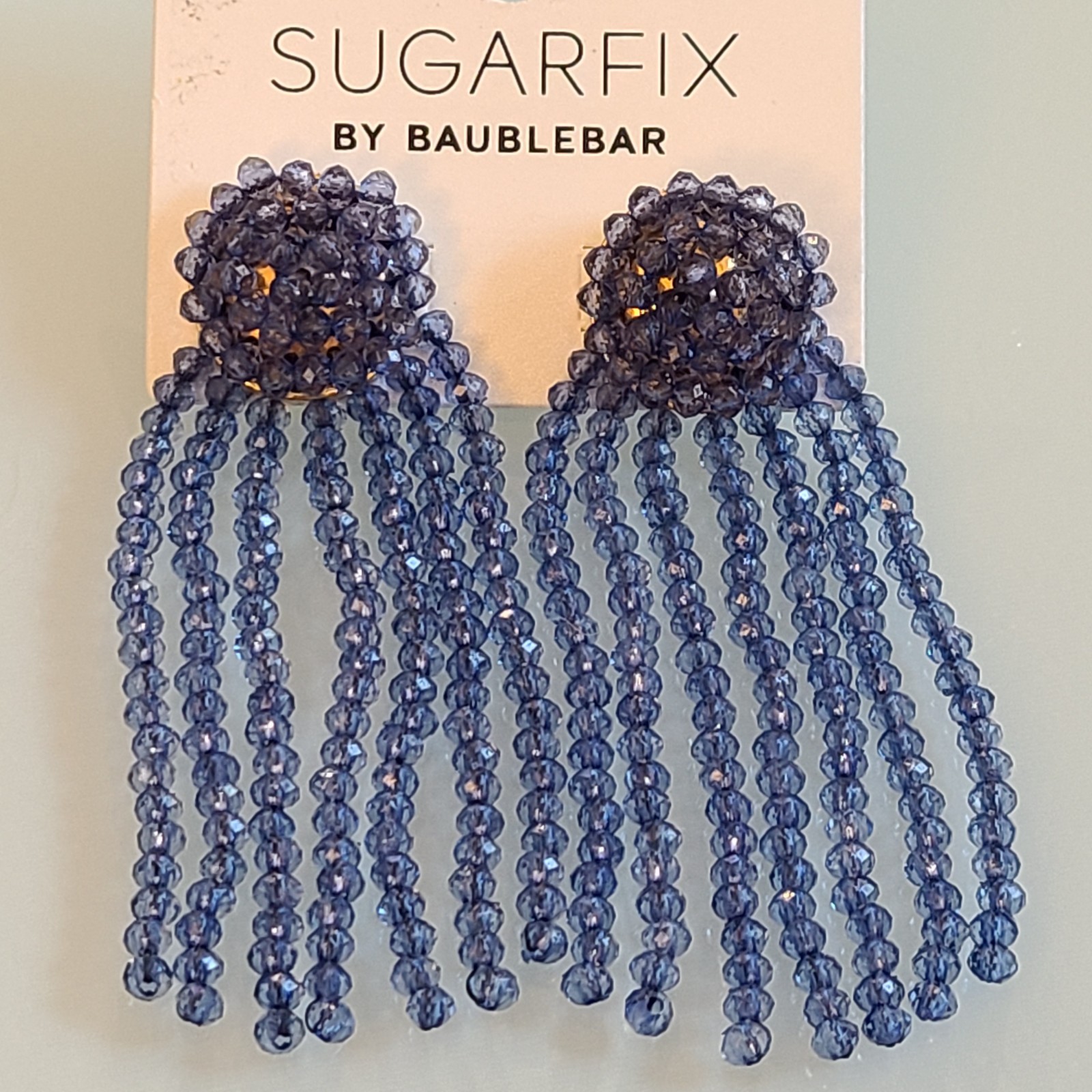Sugarfix by BaubleBar Beaded Fringe Earrings Slate Blue 3.25″ Drop Dangle State