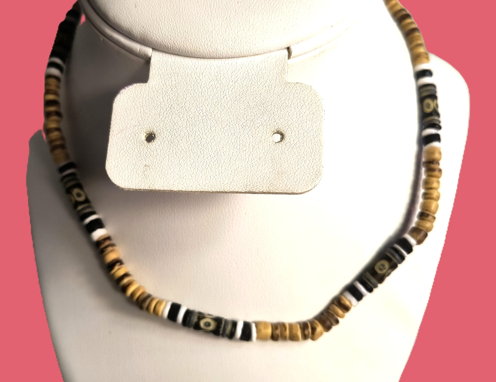 Unisex Boho Choker Necklace Ethnic Tribal Brown Black White Beads Adjustable