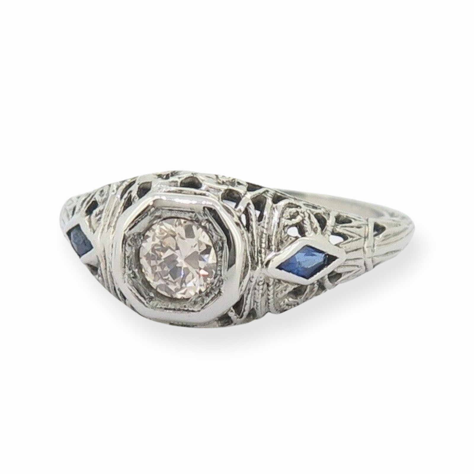 .A 18k White Gold 0.30ct Old Cut Diamond Set Antique Ring Size M Val $3150