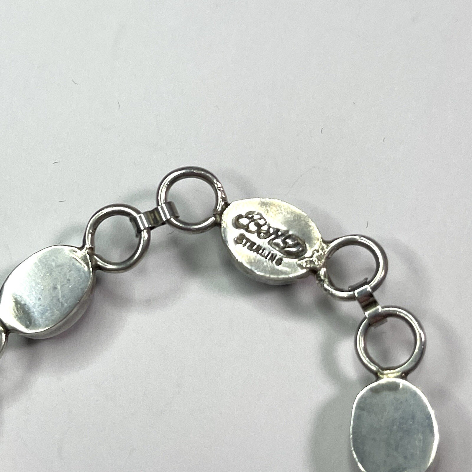 Vintage Black Oval Onyx Stone Sterling Silver Bracelet 7.25” Length BND – B13