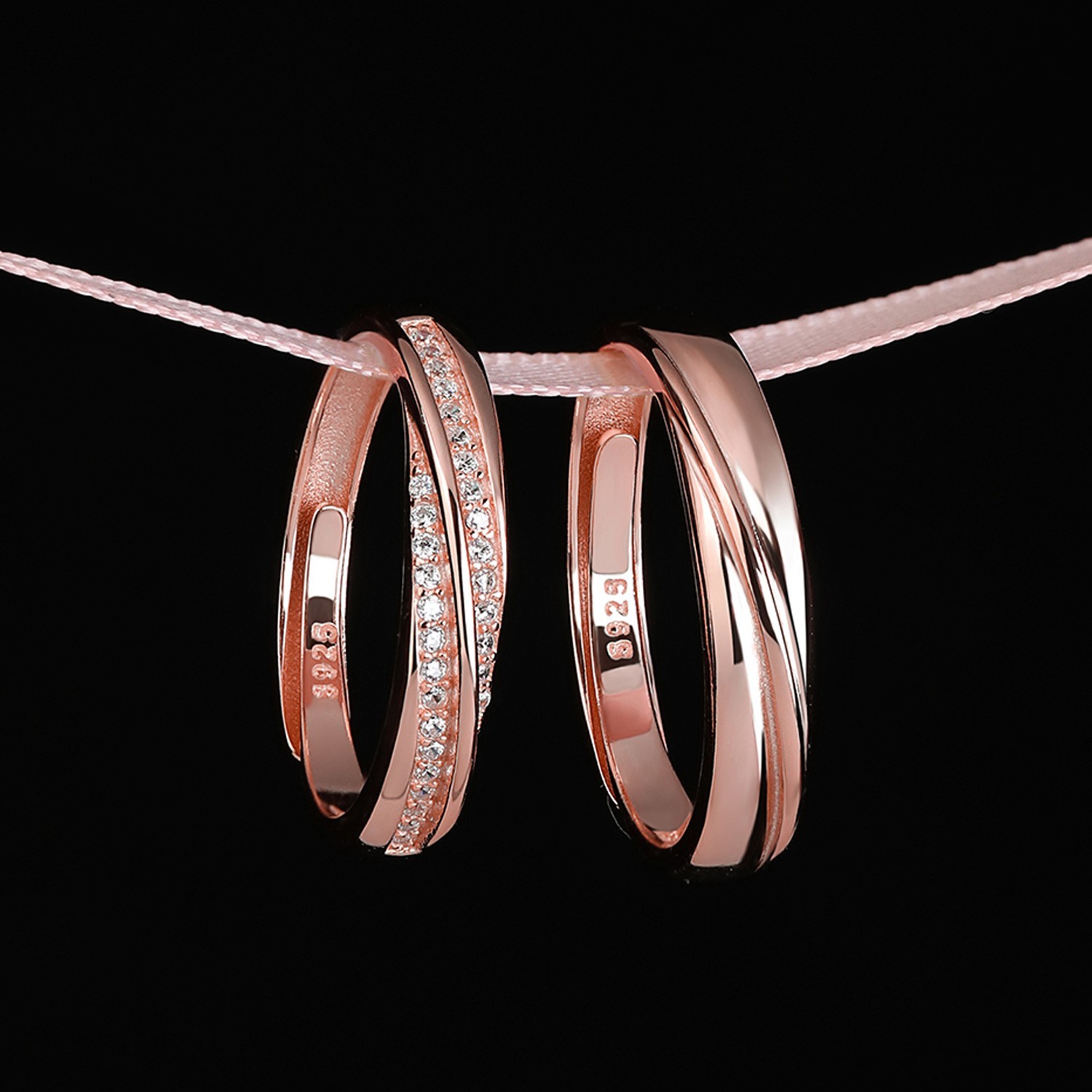 Meissa 2Pcs Couple Rings 925 Sterling Silver Wedding Bands Adjustable Promise