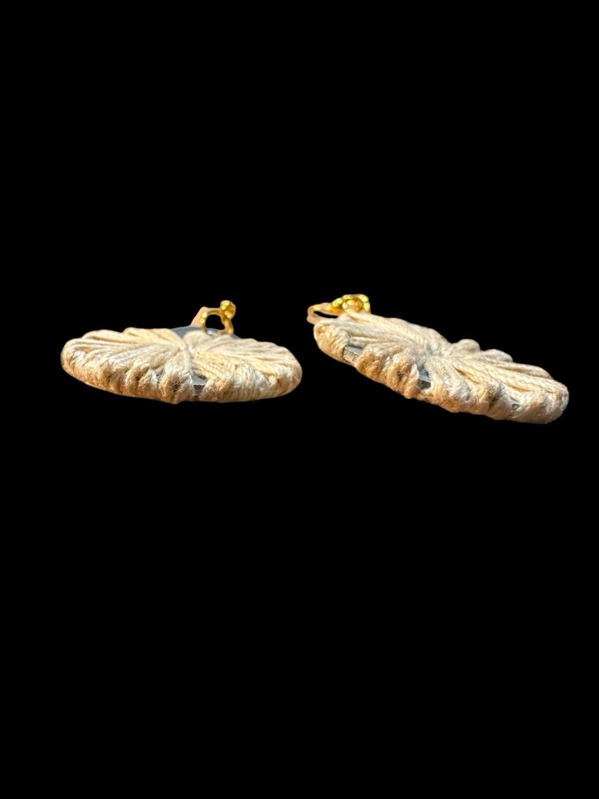 Beige Thread Wrapped washer Dangle Hook Earrings Gold Silver Tone Metal unique