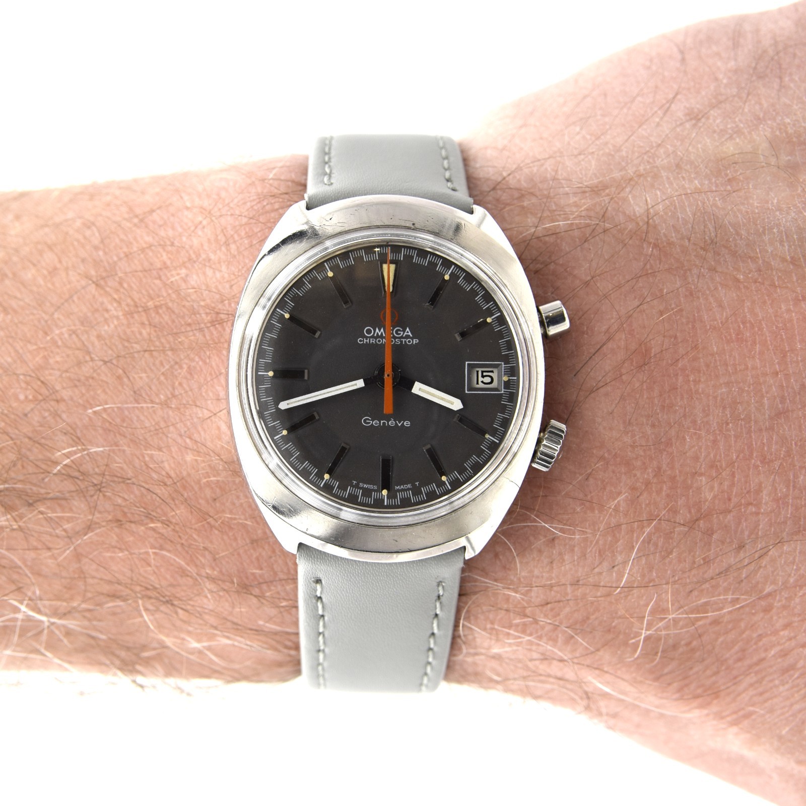 1969 Omega Chronostop Genéve Date Model 146.009 Grey Sloped Dial in Stainless