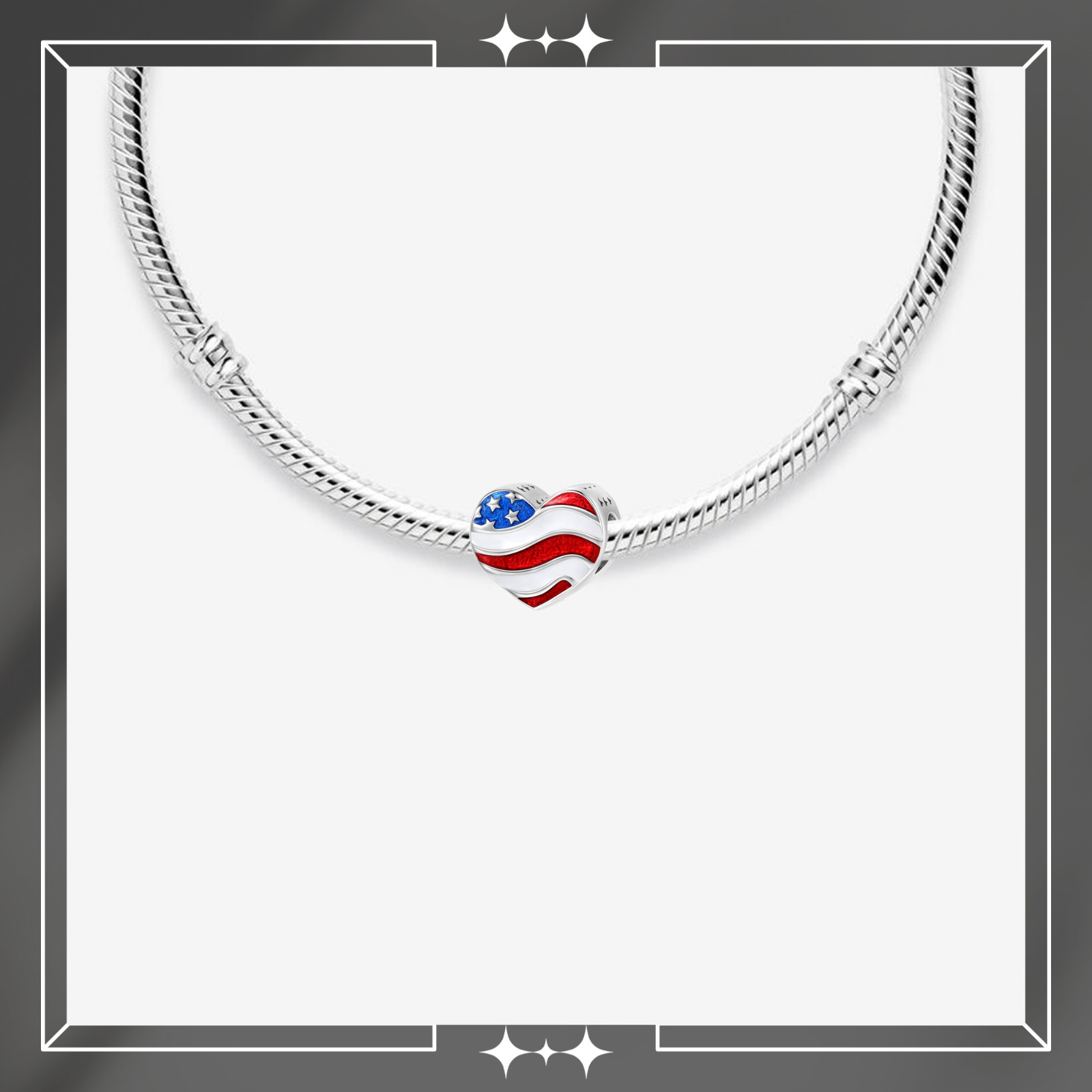 USA Flag Heart Bead Charm, Usa Heart Charm, Heart Charm