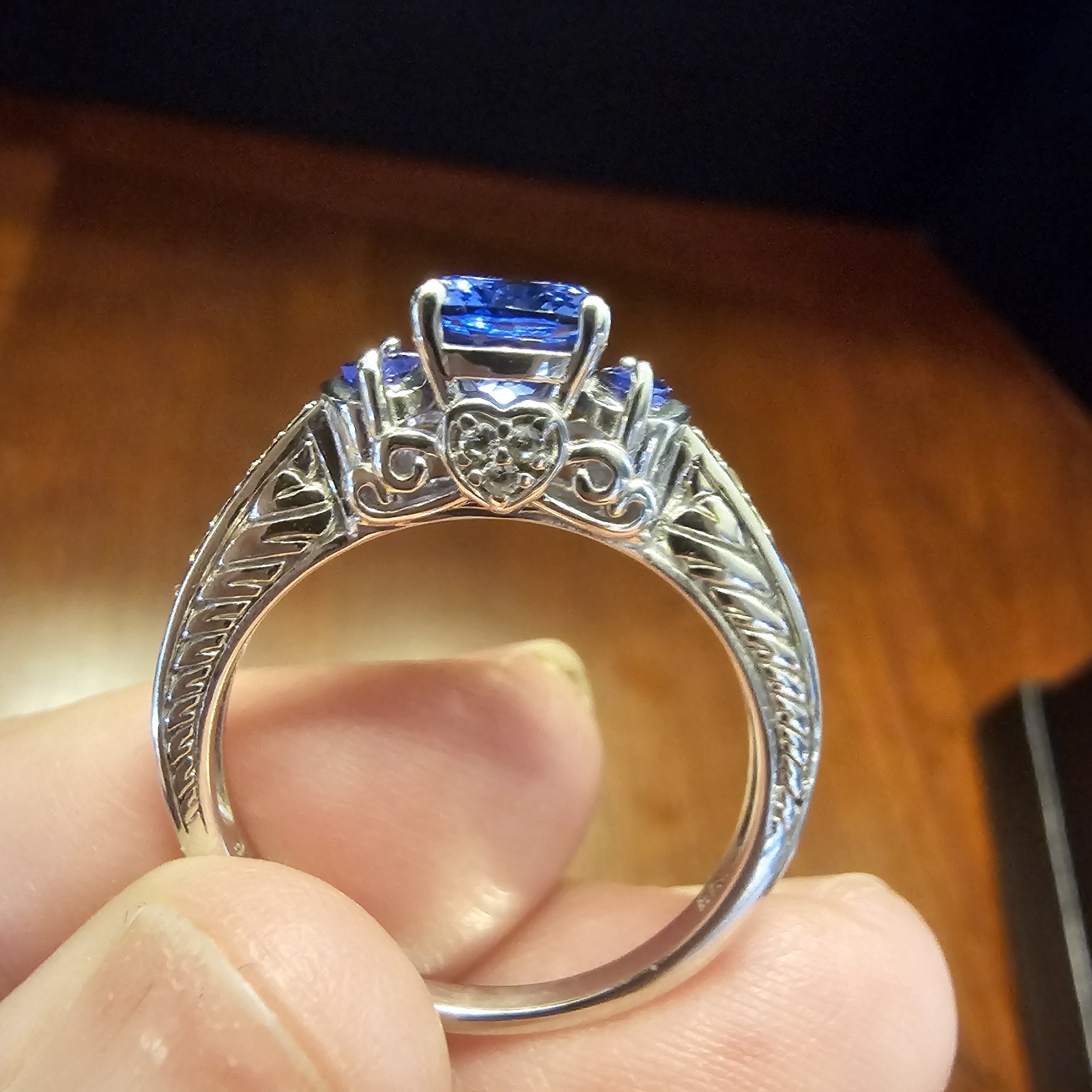 2.0 ctw NATURAL Blue Tanzanite Rhodium Over Silver Ring size 9.5