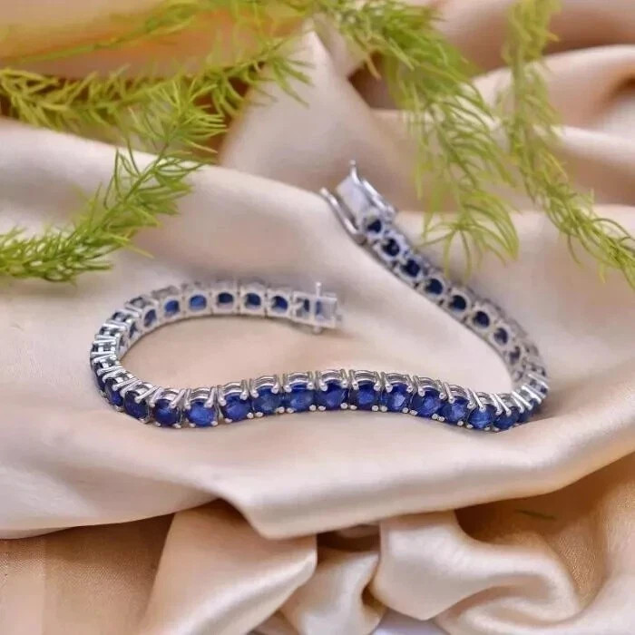 4Ct Round Cut Simulated Blue Sapphire Tennis Bracelet In 14k White Gold plated
