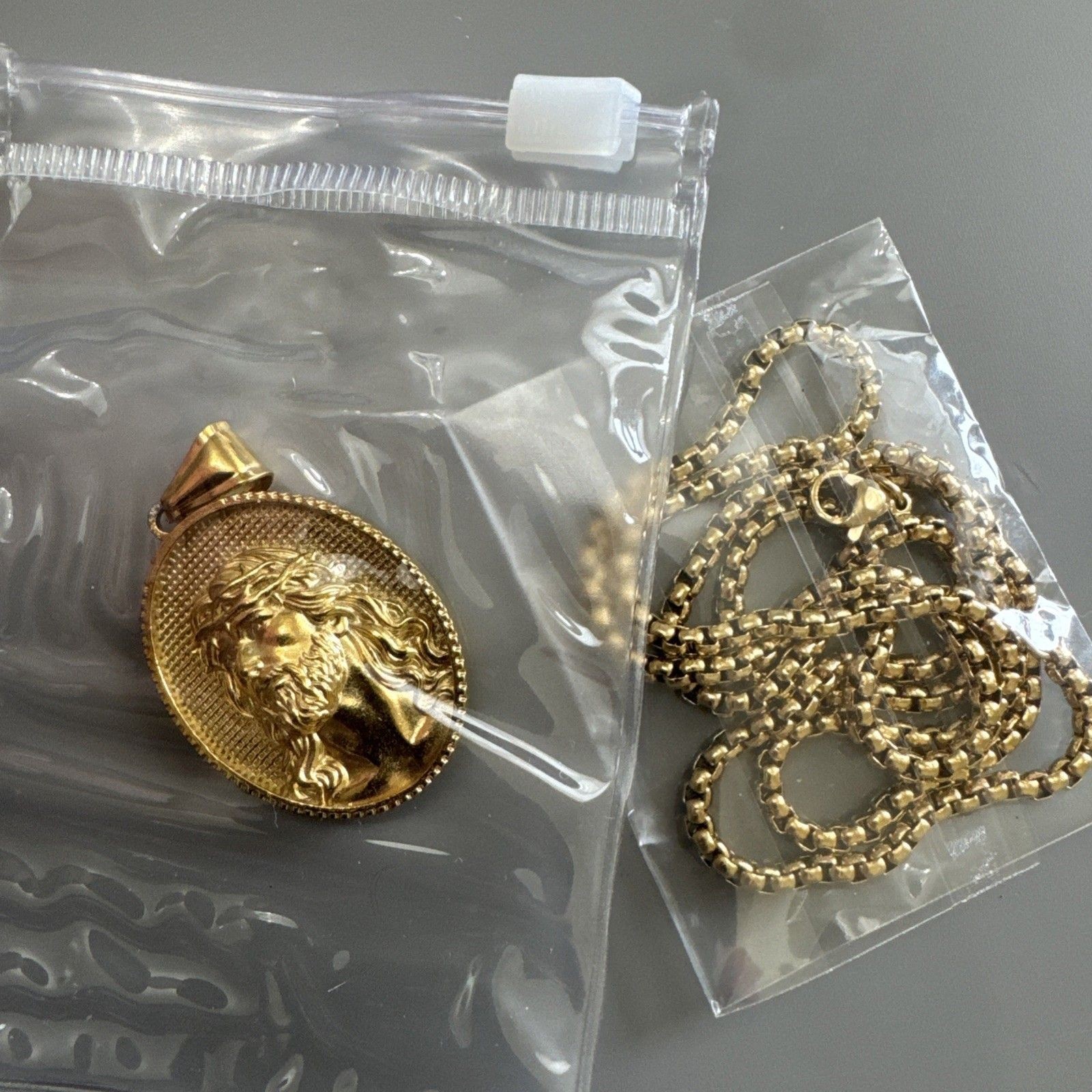 Jesus Christ Head Stainless Steel Pendant 24” Chain Religious Christian Gold