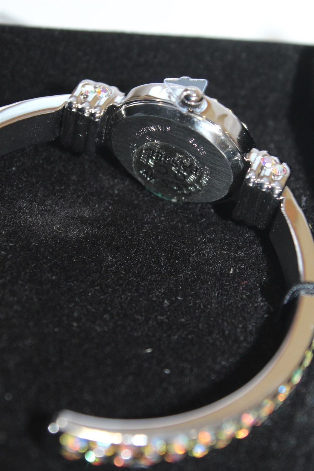 Women’s Wrist Watch Flex Dangle Silver-Tone Finish Rainbow Stones